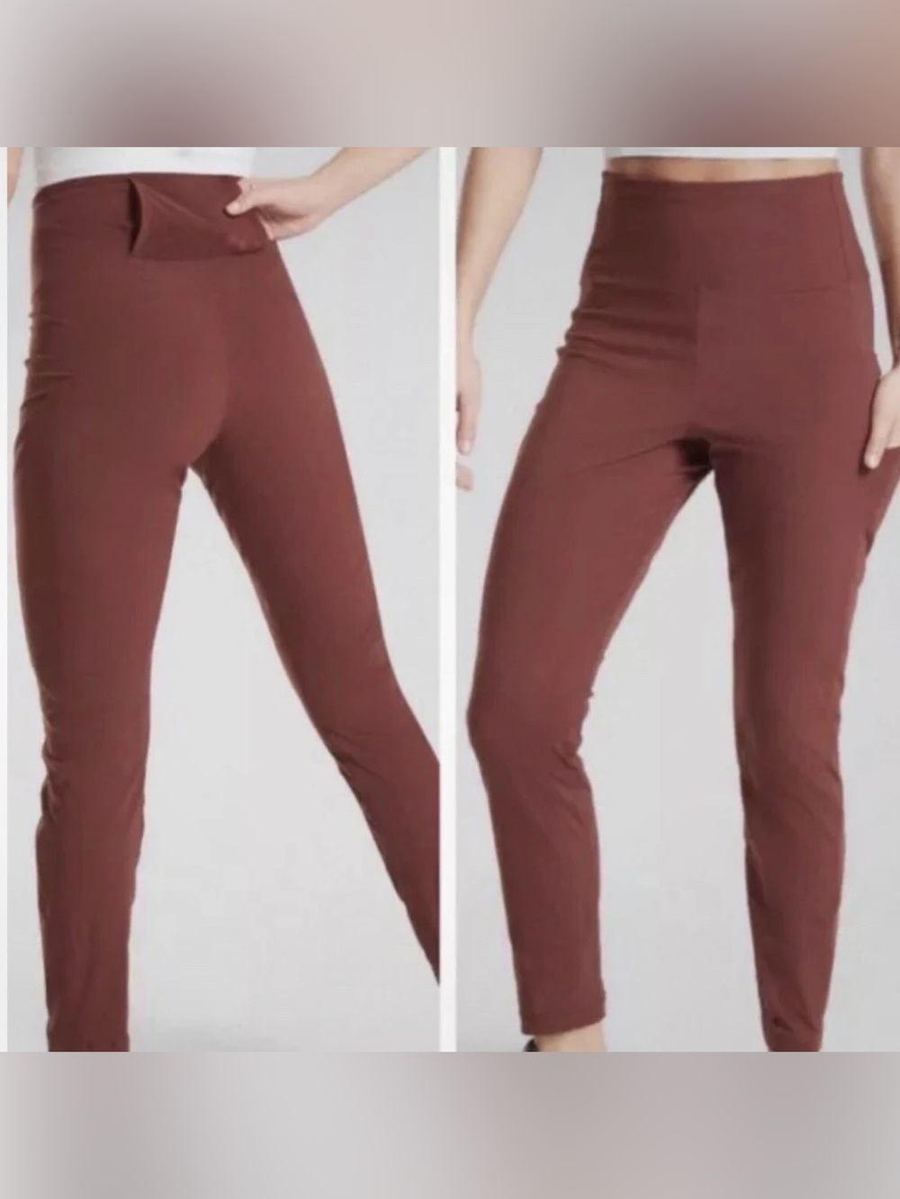 Athleta Trekkie Hybrid Crop Tight Women Size 10 Rust Red Textured Pockets Hiking